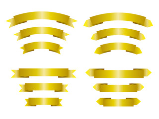 Set of blank yellow (gold) ribbons with place for text. Vector banners. Design elements isolated on white background.