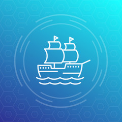 sailing vessel, ship line vector icon