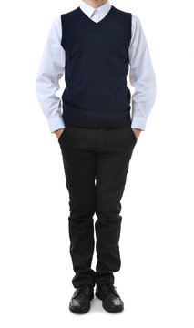 Teenage Boy In School Uniform On White Background