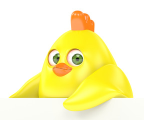 3d render of Easter chick holding board