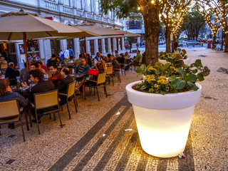 Pavement cafe, fairy lights, Portugal, Madeira, Funchal