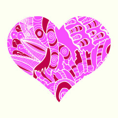 Zentangle heart  with abstract floral pattern inside. Design element for Valentine`s day.