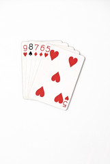 Poker hand rankings symbol set Playing cards in casino: straight on white background, luck abstract