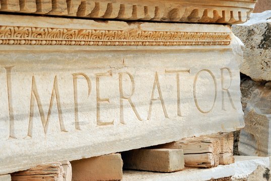 Emperor word on Roman ruins, Libya