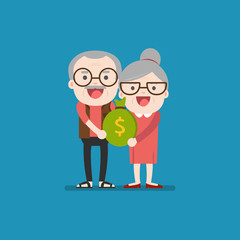 Senior people carrying retirement savings bag