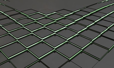 Abstract electronic green cubes background, 3d render 