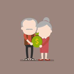 Fototapeta na wymiar Senior people carrying retirement savings bag