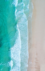 Aerial view. Top view.amazing nature background.The color of the water and beautifully bright.Azure beach with rocky mountains and clear water of Thailand ocean at sunny day.