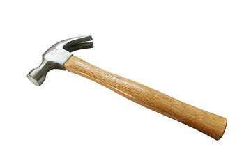 Hammer with Light Brown Wooden Handle with White Background