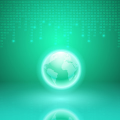 Stream of binary code with the globe