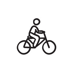 Man riding bike sketch icon.