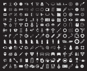 Big garage set. Vector car parts set outline details. Isolated