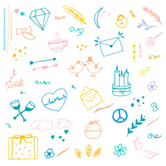 Colorful hand drawn love icons.