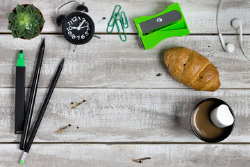 Frame like composition aerial view wooden coffee table