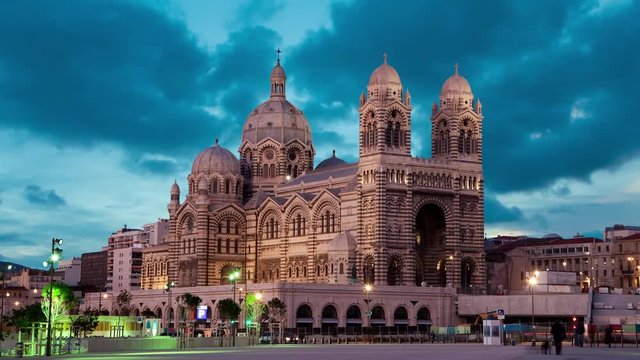 Marseille Cathedral in evening light, Marseilles, France, Provence (static image with animated sky)
