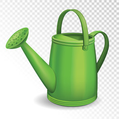 Green watering can isolated on transparent background. Vector illustration.