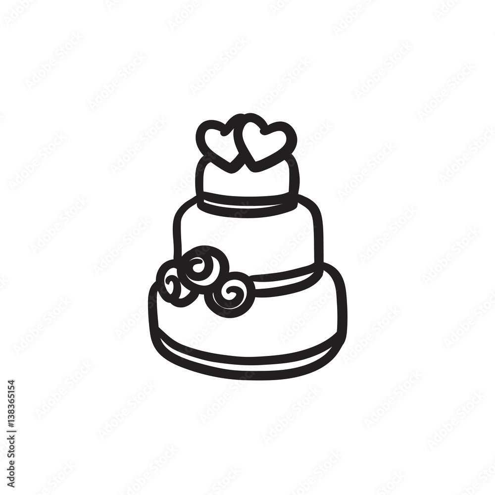 Wall mural Wedding cake sketch icon.