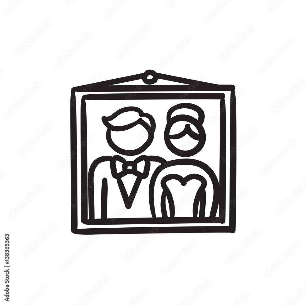 Sticker wedding photo sketch icon.