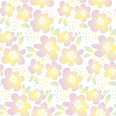 tender color floral vector illustration in retro 60s style. abstract hand drawn flowers seamless pattern for fabric, wrapping paper, baby projects.