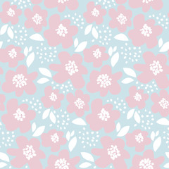 tender color floral vector illustration in retro 60s style. abstract hand drawn flowers seamless pattern for fabric, wrapping paper, baby projects.
