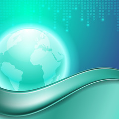 Stream of binary code with the globe.