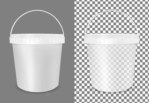 Transparent plastic bucket for food, sour cream, sauce and snack