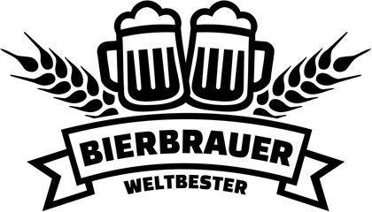 Worlds best Brewer with mugs and wheat - german