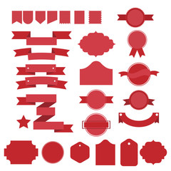 Red vector ribbons and lables set isolated on white background