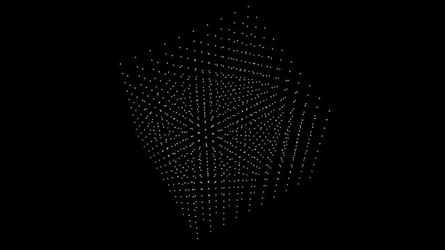 Cube box of spinning points. Seamless animation