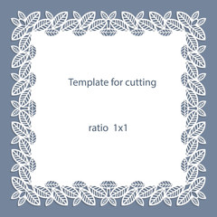 Greeting card with openwork border, paper doily under the cake, template for cutting, wedding invitation, decorative plate is laser cut, vector illustrations.