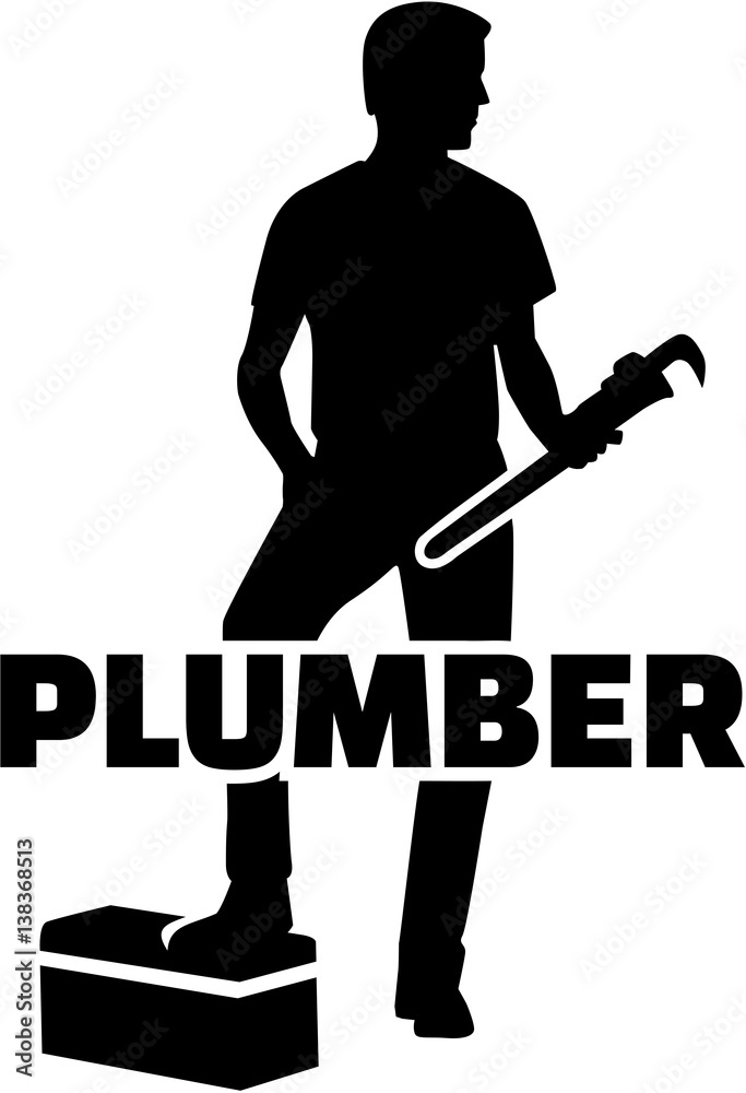 Wall mural Plumber silhouette with word