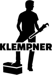 Plumber silhouette with german word
