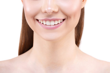 Obraz premium Close up of beauty fashion woman lips with natural Makeup.