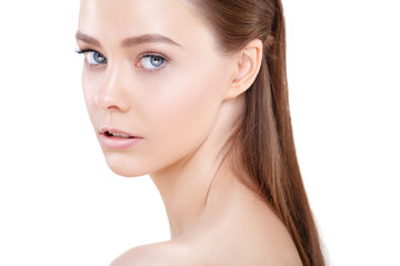 Obraz premium Natural Beauty Portrait. Beautiful Spa Woman . Perfect Fresh Skin