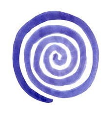 Spiral in a circle drawn by the brush painted blue paint
