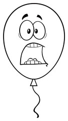 Scared Black And White Balloon Cartoon Mascot Character. Illustration Isolated On White Background