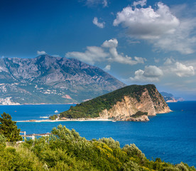 Fototapeta na wymiar View of Sveti Nikola island and budva riviera. Montenegro, Adriatic sea, Europe.