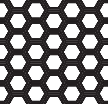 Honeycomb. Black and white background. Seamless pattern. Vector