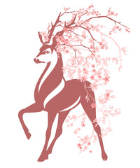 Fototapeta na wymiar spring season blossom and deer vector design