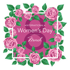 8 March Design card with roses flowers. International Women's Day Background. Vector illustration