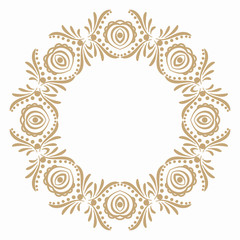 Round frame with folk pattern and flower buds. Border for decoration postcards, logos, banners, clearance of goods and promotional products.