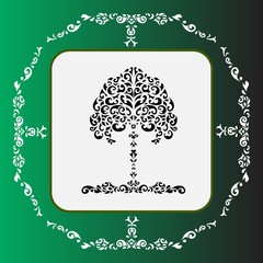 Decorative birch ornamental frame/Pattern birch black white card gradient green background ornamental frame