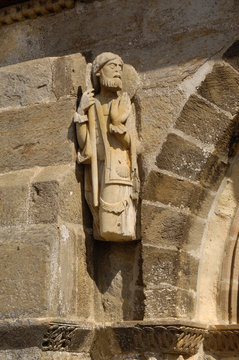 Santiago pilgrim sculpture, Romanesque Church of Santa Marta de Tera XI century, Via de la Plata, Castilla y Leon, Zamora, Spain