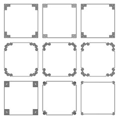 Vector collection of simple square frame with elements of national ornament in the Greek style, isolated on white background. Set for decoration of text design in the traditional Hellenic style.