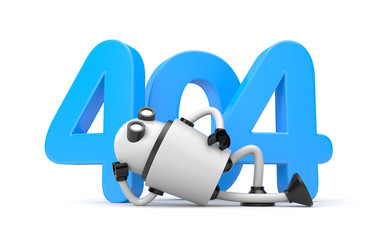 Robot rests next to the numbers 404 - Page Not Found Error 404. 3d illustration