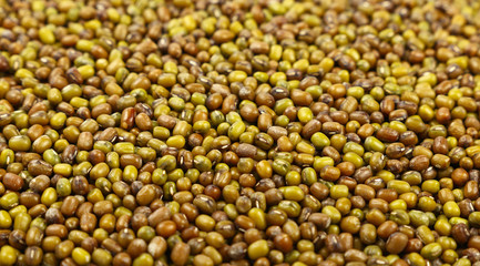 Green mung beans close up background