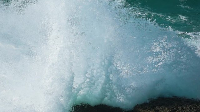 Slow Motion Ocean Waves Incoming on Shore, storm weather