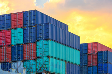 Fototapeta premium container ship in import export and business logistic.By crane , Trade Port , Shipping.Tugboat assisting cargo to harbor.