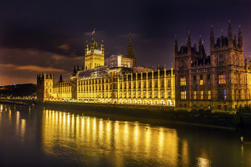 Houses of Parliament Westminster Bridge Night Westminster London England