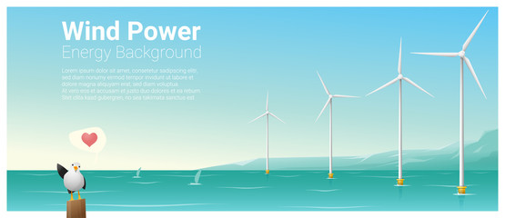 Energy concept background with wind turbine , vector , illustration